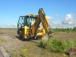Digger removing turves with orchids at Eurocentral
ready for sorting by volunteers